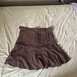 Vintage Le Chateau Brown and White Ruffled Midi Skirt